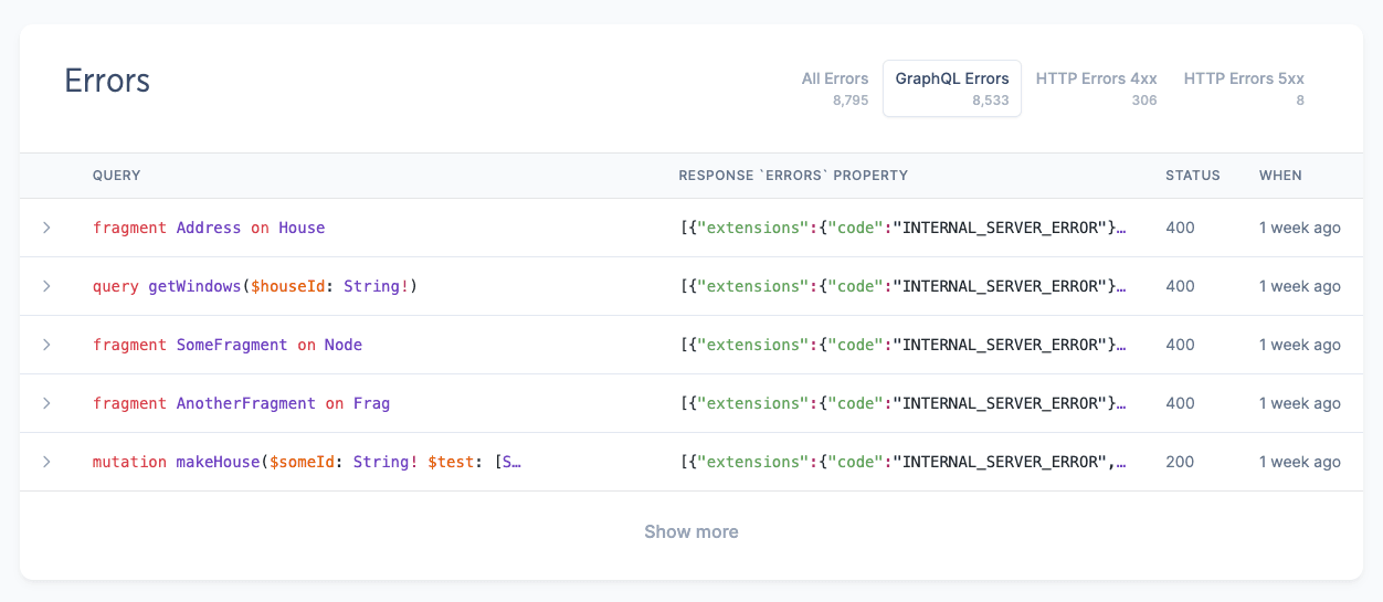 Dashboard Errors Screenshot