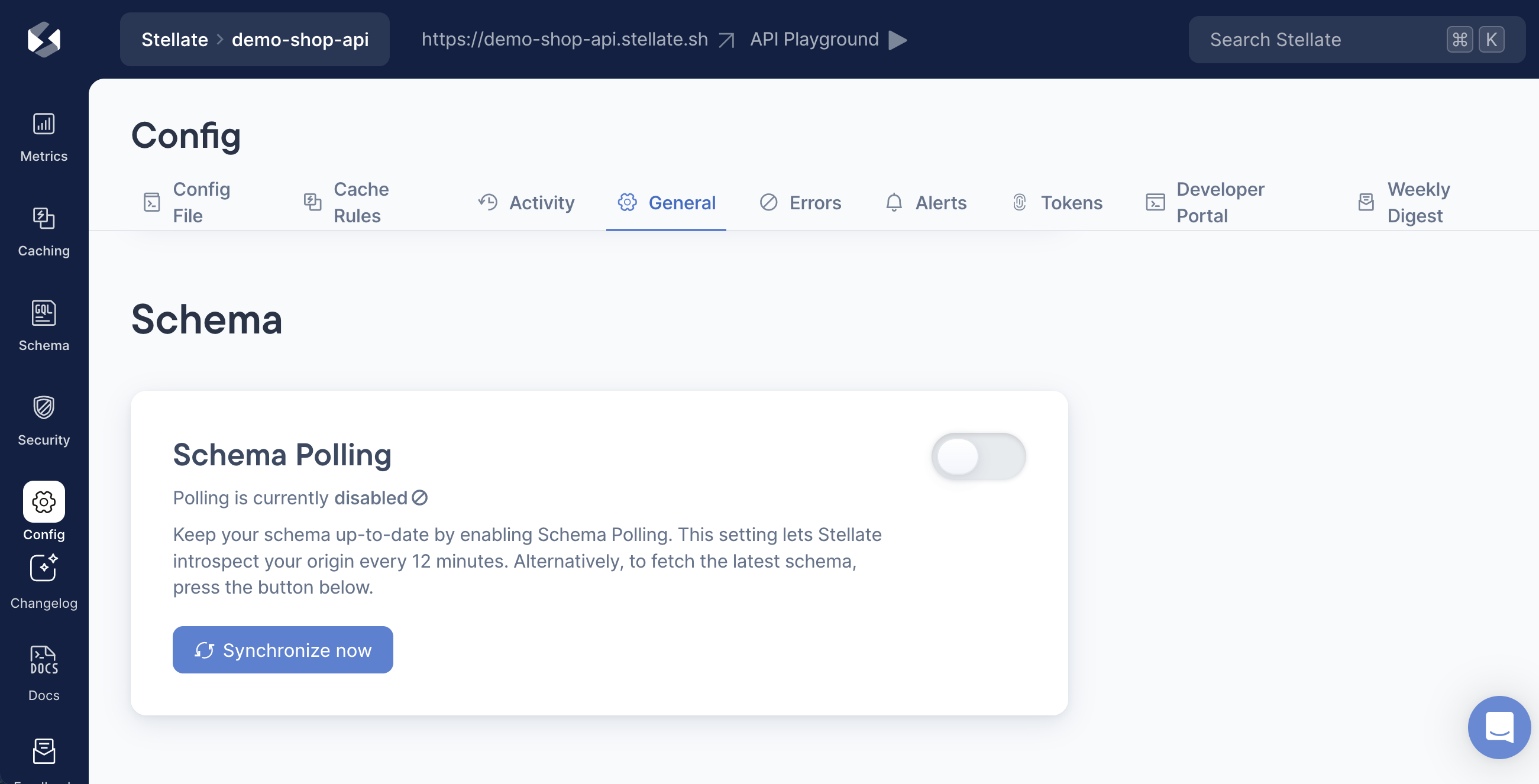 Schema Polling in the Stellate dashboard